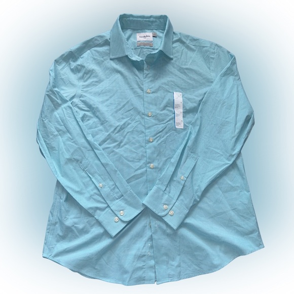 Goodfellow Men’s Light Blue Micro Checkered Button Down Dress Shirt Size L NWT - Picture 1 of 4